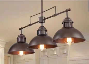 RRYTO Husby 3-Light Oil Rubbed Bronze Kitchen Island Pot Lid Pendant Light with Metal Shade