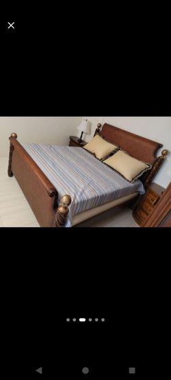 Beautiful Real Wood Engraved King - California King Bed Frame with Wicker