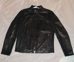 Micheal Kors Mens Black Leather Racer Jacket, Size M