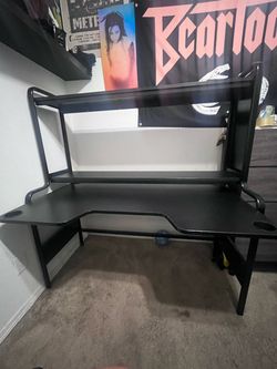 Black Gaming Desk with Monitor Shelf