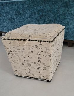 Paris Print Fabric Storage Ottoman