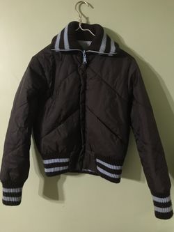 Brown and Light Blue Juniors Reversible Coat Size S