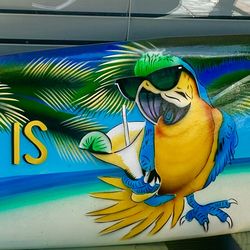 Wooden surfboard outdoor decor very expensive handmade airbrushed board (39in. Wx8in.H)