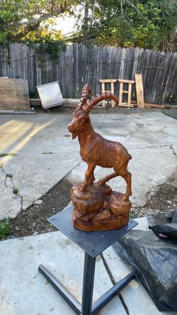 Awesome, vintage wood carving of mountain goat.