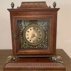 Vintage Bombay Company Cherry Wood Mantel Shelf Quartz Clock Secret Storage