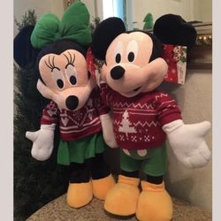 Disney Mickey And Minnie Mouse Christmas Plush Door Greeter Set