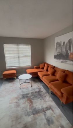 Nice living room furniture including rug , end table and picture