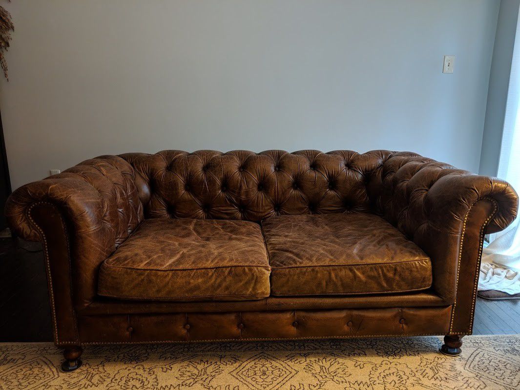 76" Sofa / Couch Restoration Hardware, Tufted Leather