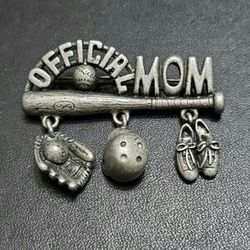 Vintage JJ baseball official mom brooch Pin.