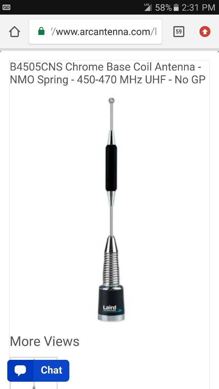B4505CNS Chrome Base Coil Antenna - NMO Spring - 450-470 MHz UHF - No GP