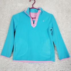 Lilly Pulitzer Girls Fleece Pullover Size 10 1/4 Zip Popover Pink Trim Outdoor
