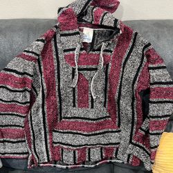 Mexican Poncho Hoodie Pink And Black