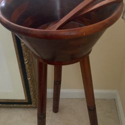 Large Wooden Salad Bowl On Stand