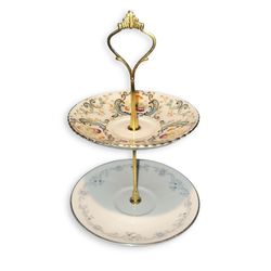 Vintage Two Tier Porcelain and Gold Dish Jewlery + Catch-All Holder