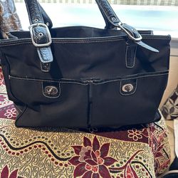 Black Tote Bag with Crocodile Textured Straps