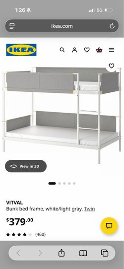 IKEA VITVAL Twin Bunk Bed Frame - white/light grey