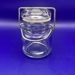 Vtg Possibly Antique Small Clear Condiment Jar Complete w/Wire, Glass Lid, Rubber Gasket Perfect Cond.