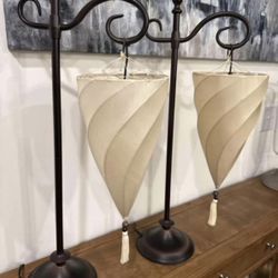 Two Vintage Pottery Barn Medina Tassel Lamps (27.5” Tall)