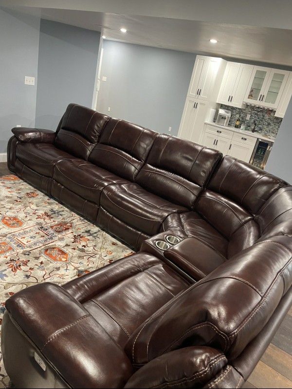 Top Grain Leather 6 Pc Power Reclining Sectional