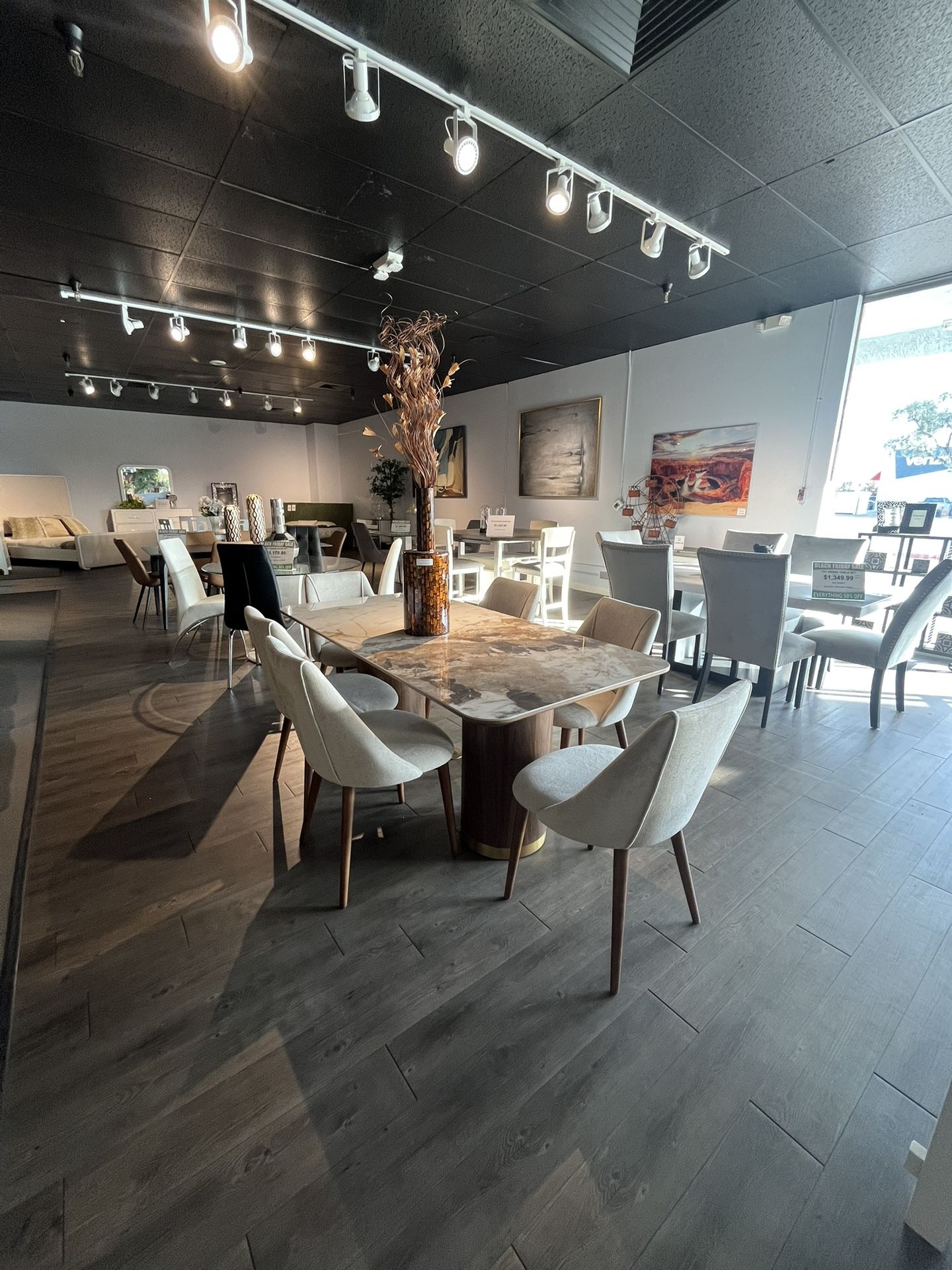 Brown 7PC Marble Dining Table Set