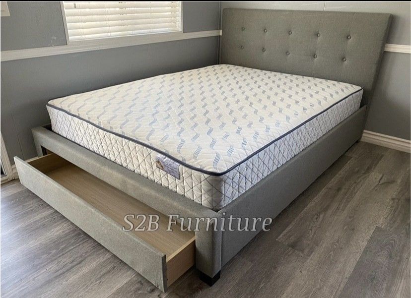 Queen Grey Platform Bed With Ortho Mattress Included 