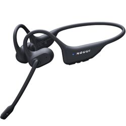 Open Ear Headphones with Mic, Dual Connection Bluetooth Headset with Microphone (AI Noise Cancelling), Bluetooth 5.3 Headphones with Mic, Sweatproof W