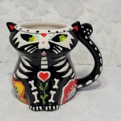 Day of the Dead Multi-colored Cat Shaped Cup Ceramic Coffee Mug Spectrum Designz