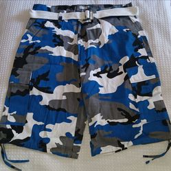 Blue & Grey Camo Cargo Shorts With Belt Men's Size 40 $10