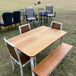 Metal And Wood Farmhouse Kitchen Table Set
