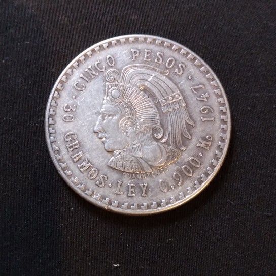 1947 Mexico Cinco Pesos 90% Silver Coin
