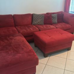 Living Room Sectional With ottoman And Decorative Pillows, Separate Recliner  Chair, Wall Art And Curtains 