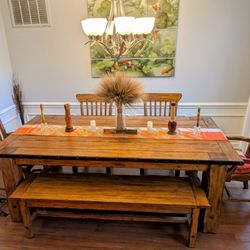 Solid Walnut Table With 4 chairs And Bench