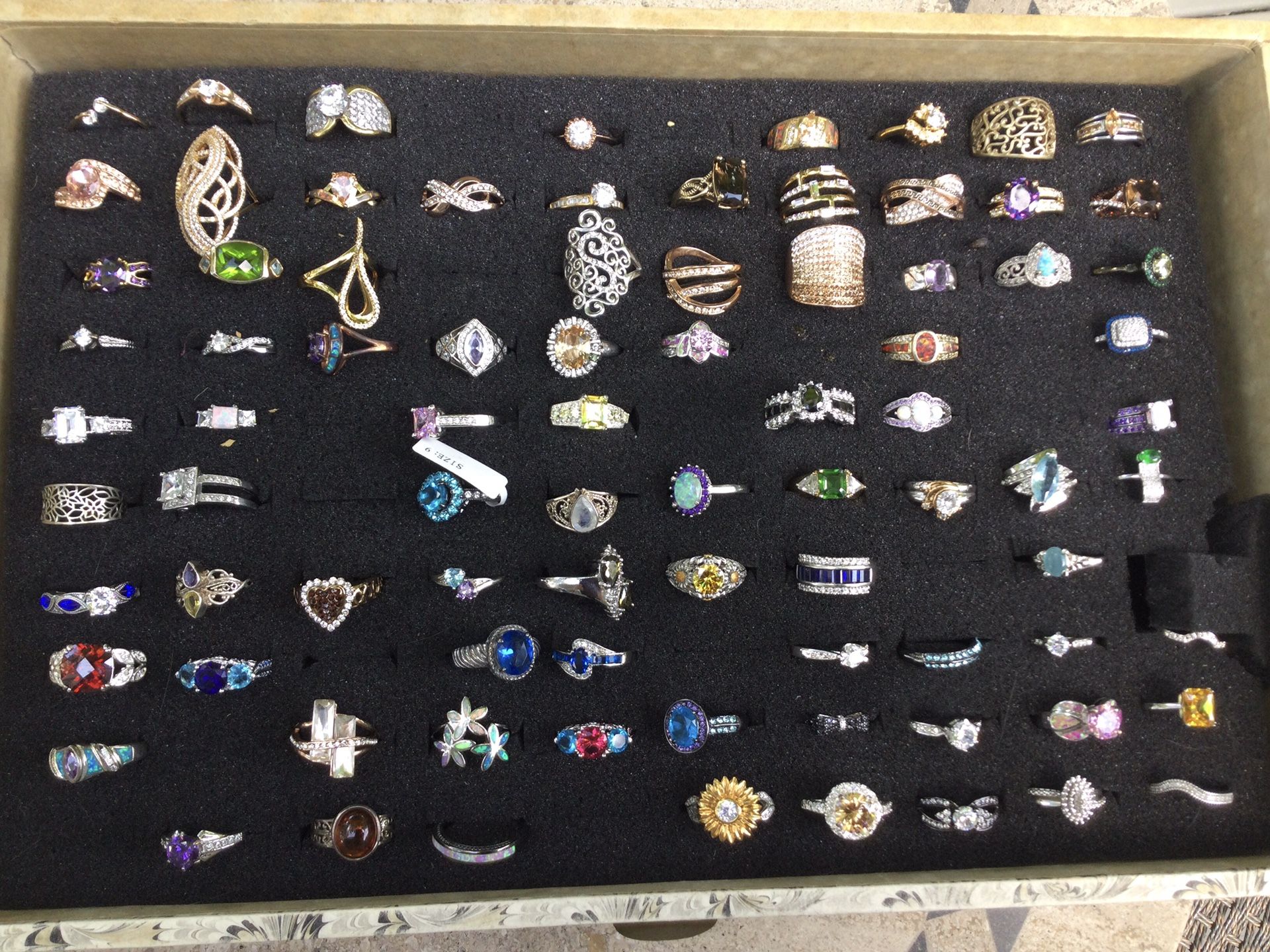 Over 80 New rings ~ Majority Are Size  8-9. They Can Be Sized, Semi Precious Stones! $8 Each Or $225 For All