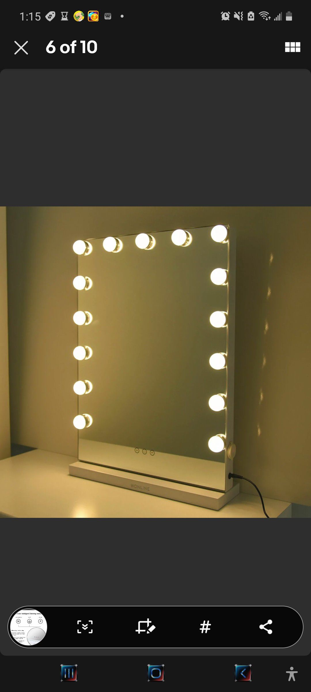 Hollywood Makeup Lighted Vanity Mirror Lights 15 LED Bulbs Dimmable Tabletops