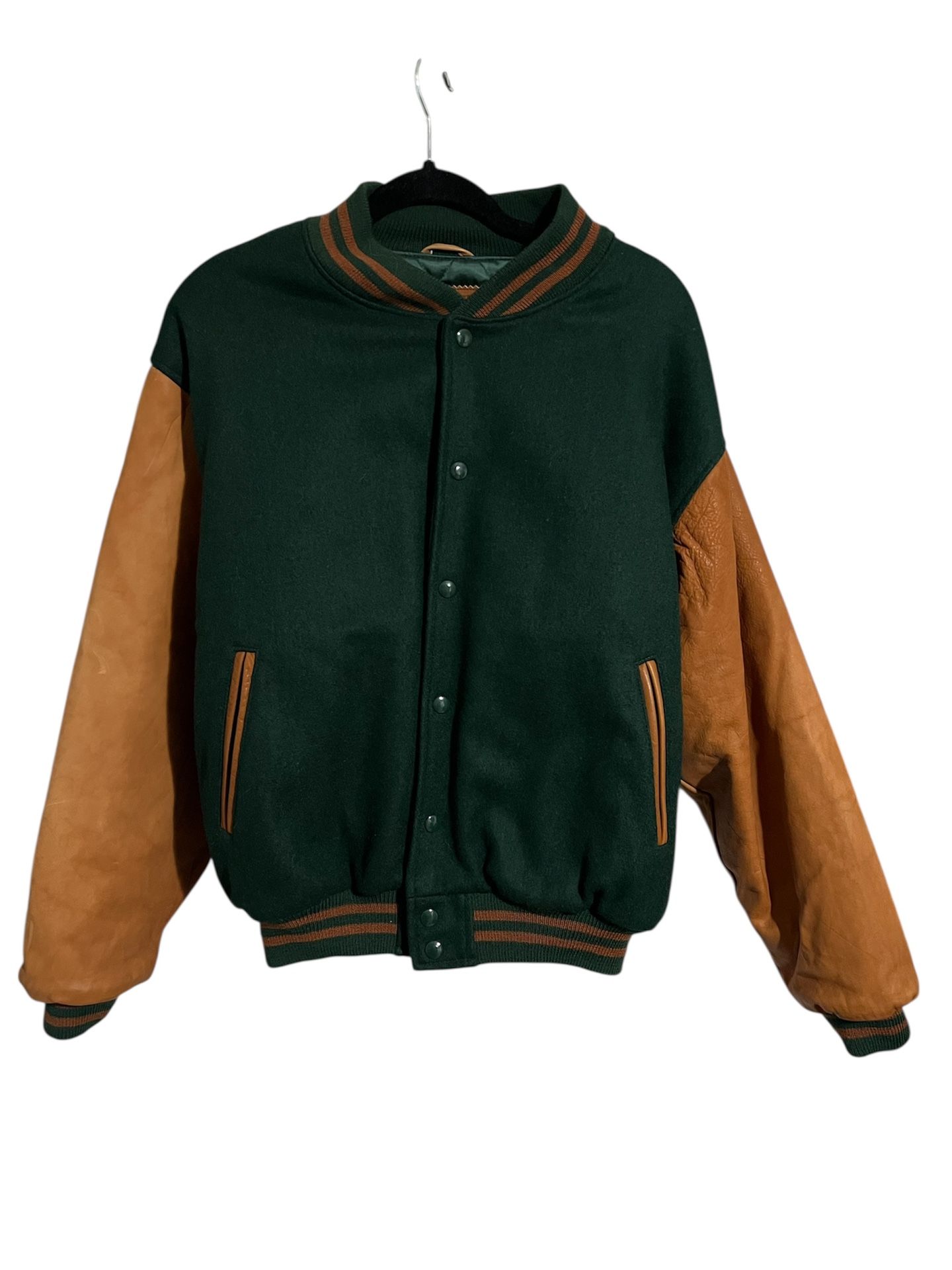 Mens Golden Bear Varsity Jacket With Leather Sleeves