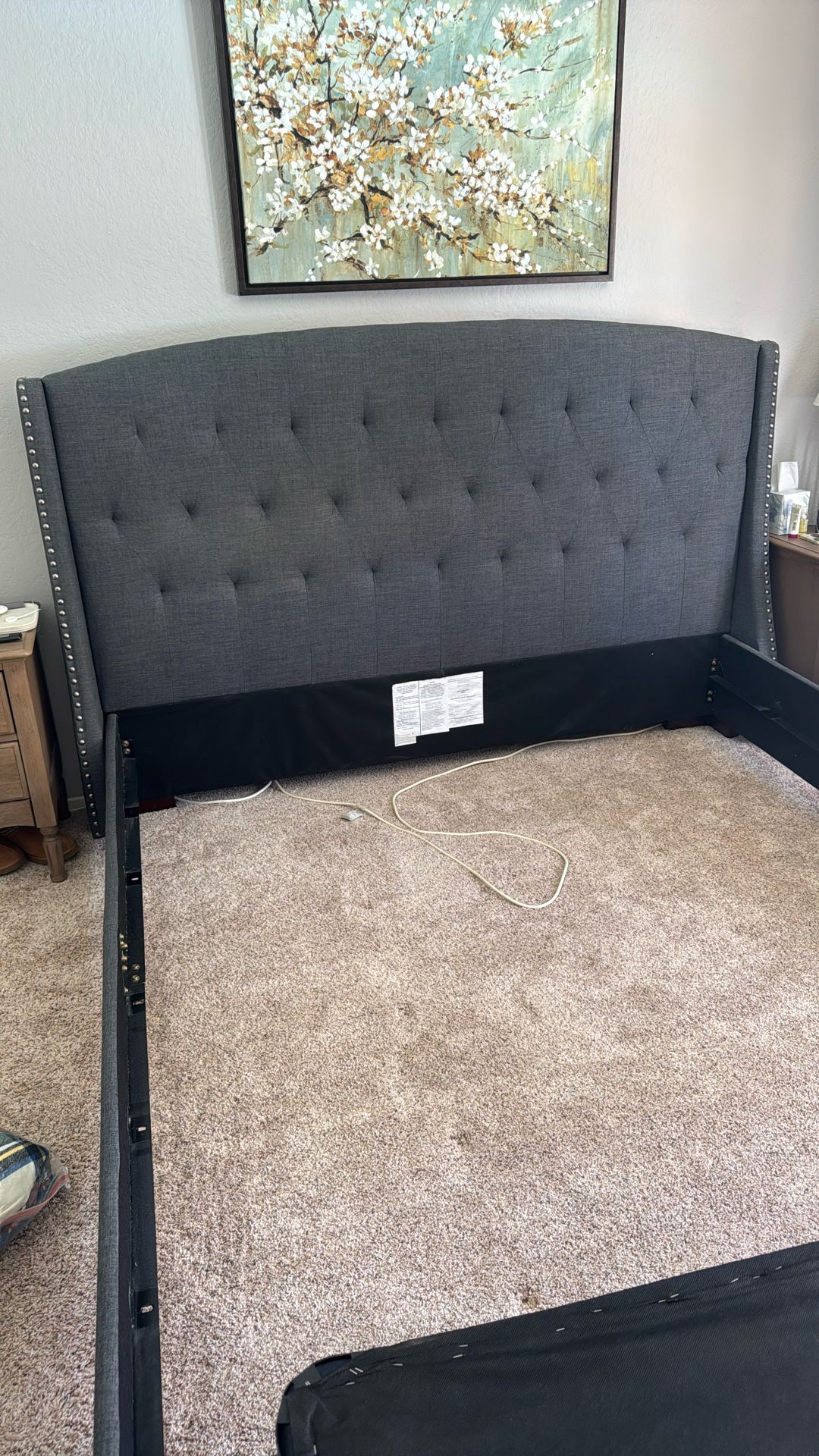 King Upholstered Bed Frame - Grey