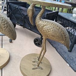 Gold Covered Metal Cane Bird Side Tables