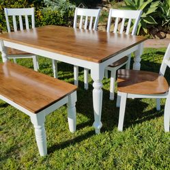 Dining table chairs and bench solid wood kitchen table set