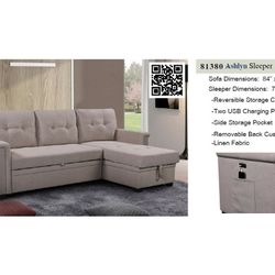 Light Grey Reversible Sleeper Sectional Sofa
