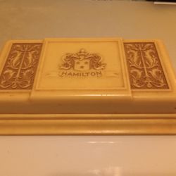 Vintage Hamilton Watch Presentation Box *20.00 Firm* Cream Tone Celluloid  Gold Heraldic Decoration