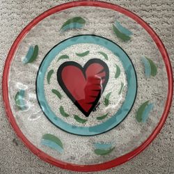 Kosta Boda 14" Glass Heart Plate  Hand Painted