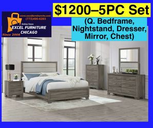 🌺 FREE DELIVERY 🌺Brand New 5PC Queen Size Bedroom Set ( Queen Bed, NS, Dresser, Mirror, Chest)