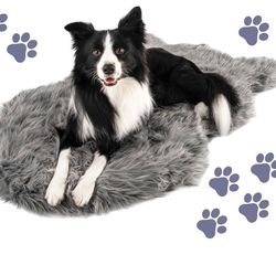 PupRug Orthopedic Dog Bed for Large Dogs with Fluffy Soft Faux Fur and Memory Foam for Joint Pain Relief, Machine Washable and Waterproof Couch Bed, C