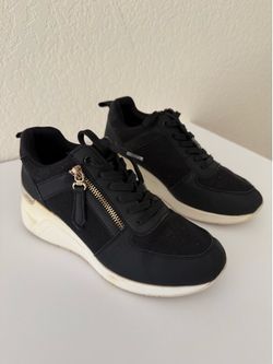 Black Wedge Sneakers with Gold Zipper Accents (Read Description)
