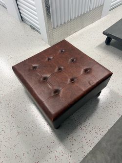 Brown Leather Tufted Square Ottoman