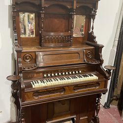 2 Piece Antique Oak Pump Organ – Original Finish 