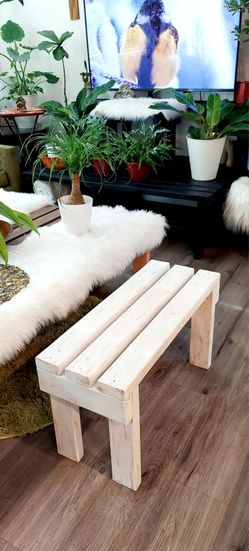 🌱Solid Wood Bench ::: 17"H X 30"W X 12"D (3 Planks) ::: Distressed White