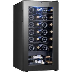 Yeego Wine Fridge, 28 Bottles Wine Cooler Refrigerator, 38-65℉ Freestanding Mini Fridge with Digital Temperature Control & Double-layer Glass Door & B