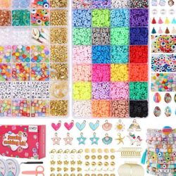 Bracelet Making Kit 7200+ Pcs Clay Beads - 28 Colors Polymer Clay Beads for Bracelets Making-Jewelry Making kit with Gift Pack -Friendship Bracelet Ki