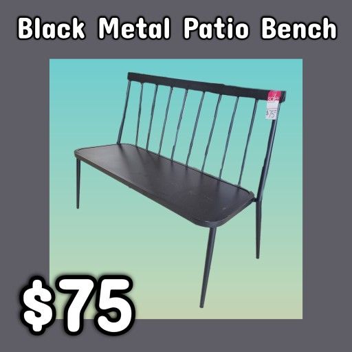 NEW Black Metal Patio Bench: njft